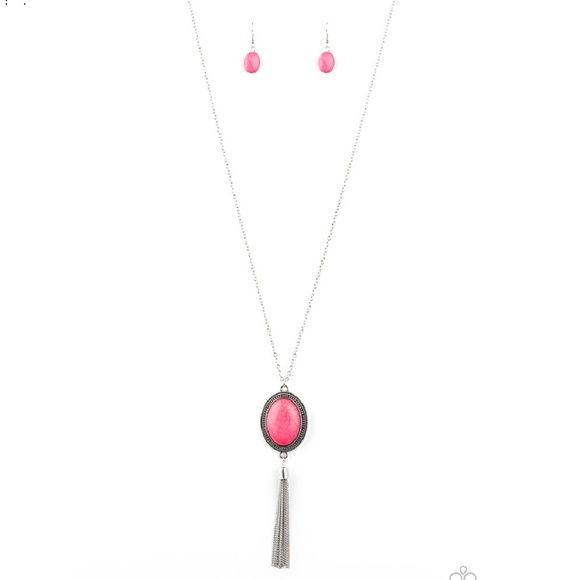 Pink Stone Tassel Nomadic Necklace Set - Picture 1 of 3